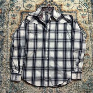 Stetson Pearl Snap Western Plaid Shirt Medium